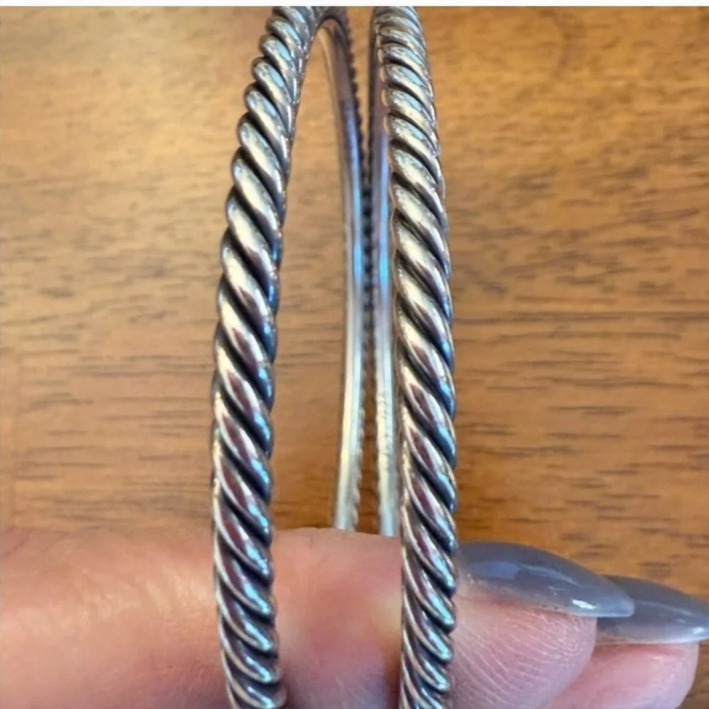 David Yurman Silver Cable Classic Bangles - Picture 2 of 8